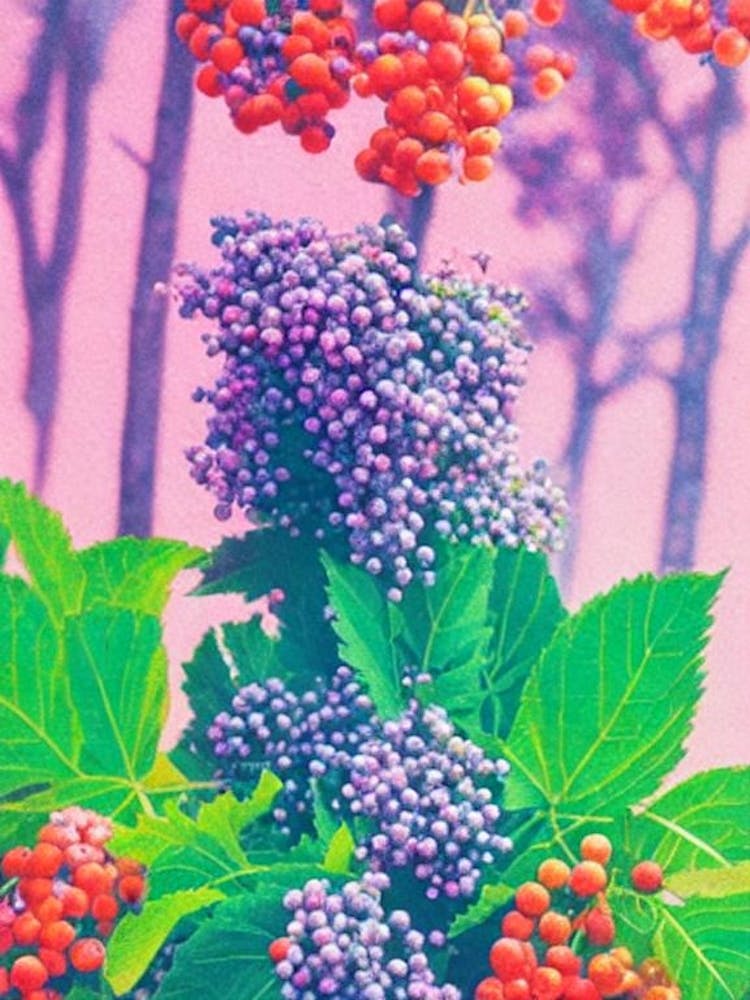 Elderberry 1 Risograph Retro Poster Fruit