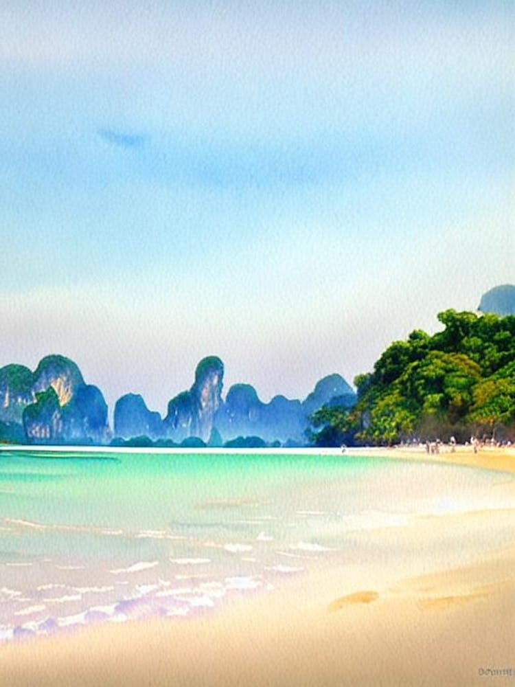 Railay Beach, Krabi, Thailand Watercolour