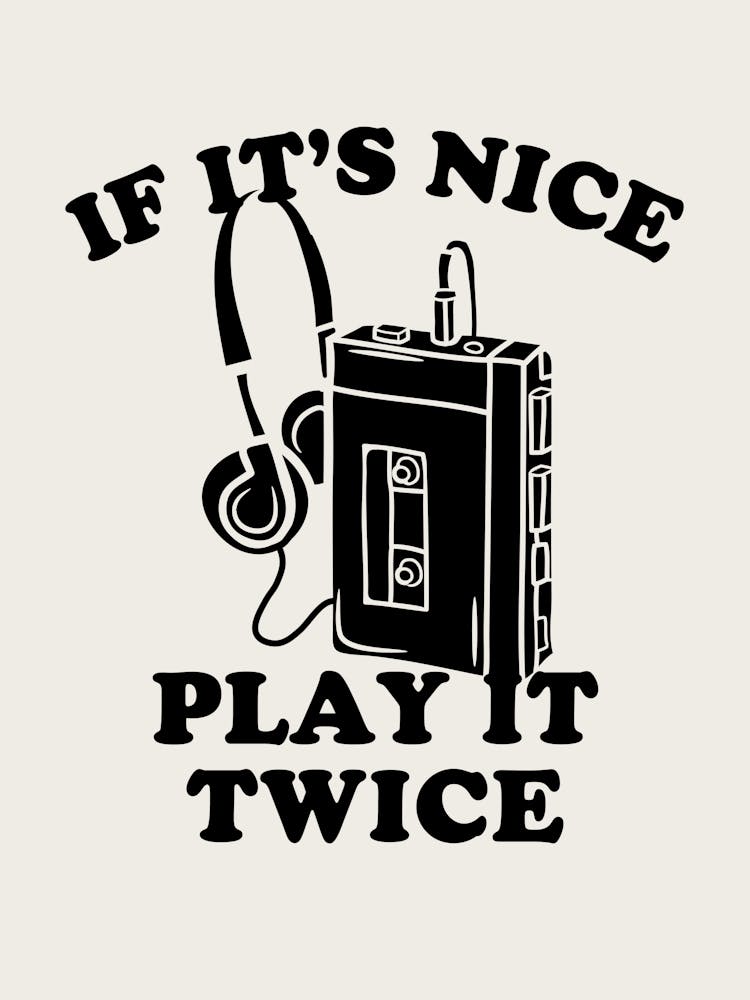 If It’s Nice Play It Twice | Walkman Cassette 80’s 90’s Music | Music Lover Wall Art | Beige + Black | Music Decor |
