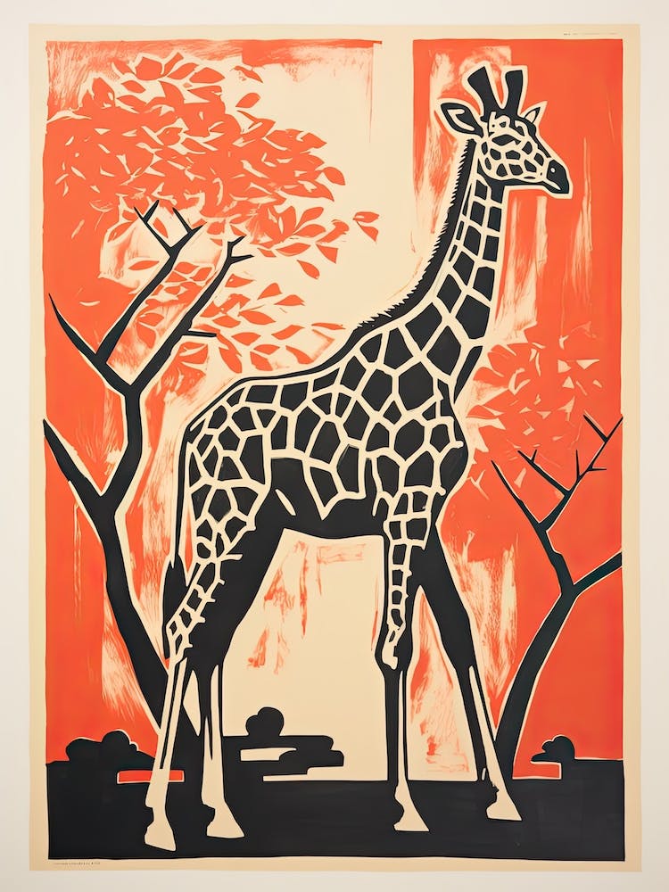 Giraffe, Woodblock Animal  Drawing 2