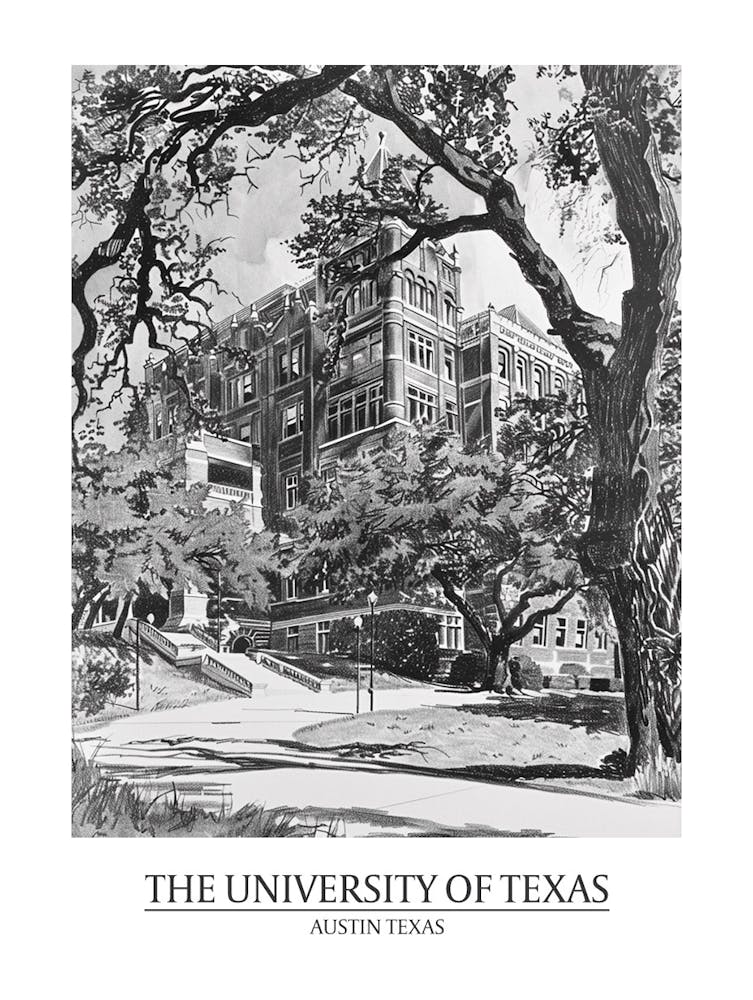 The University Of Texas At Austin Texas Black And White Drawing 2 Poster