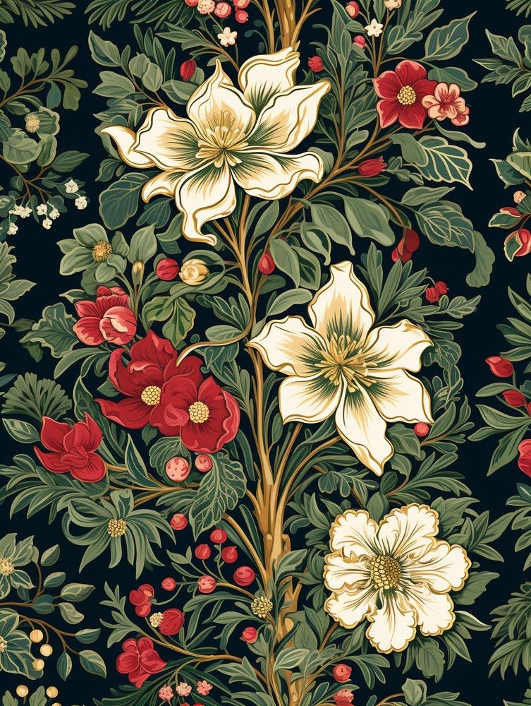 William Morris Style Christmas Botanical 4