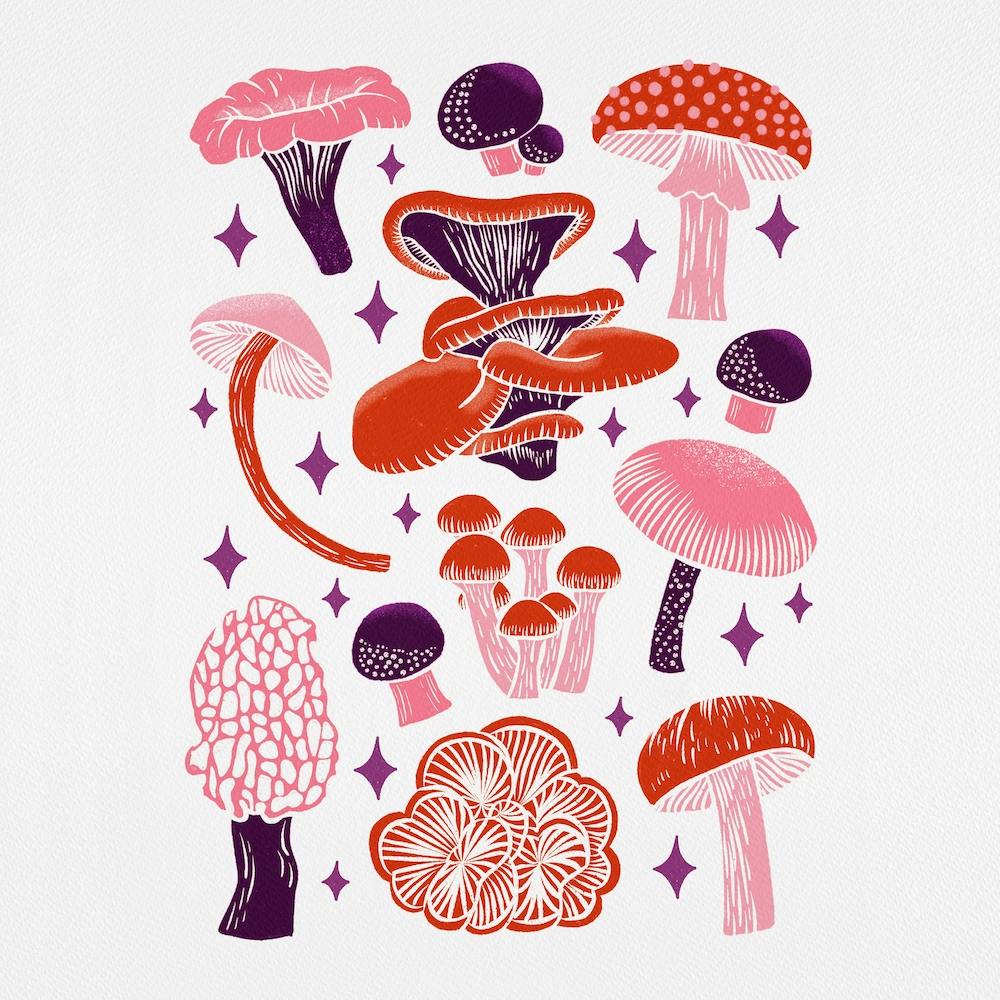 Texas Mushrooms   Red Pink And Purple Square