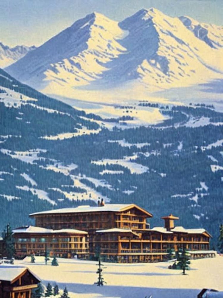 Les Arcs, France Ski Resort Vintage Landscape 2 Skiing Poster