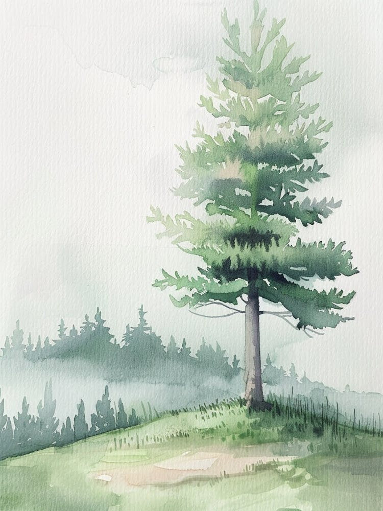 Juniper Tree Atmospheric Watercolour Painting 3