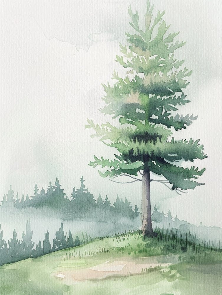 Juniper Tree Atmospheric Watercolour Painting 3