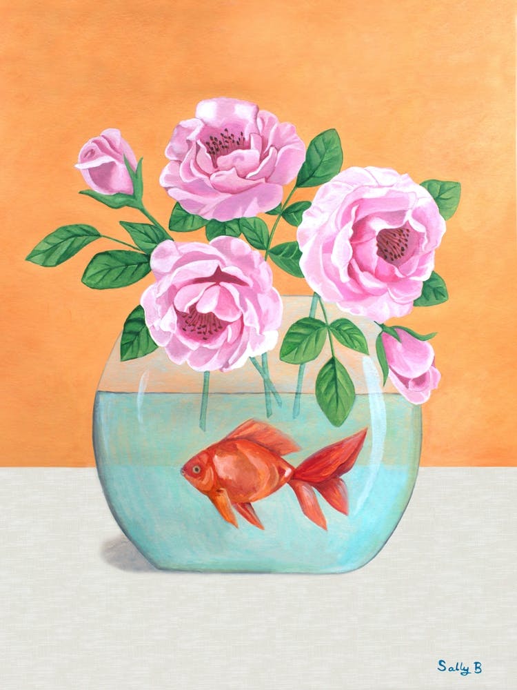 Goldfish And Pink Flowers