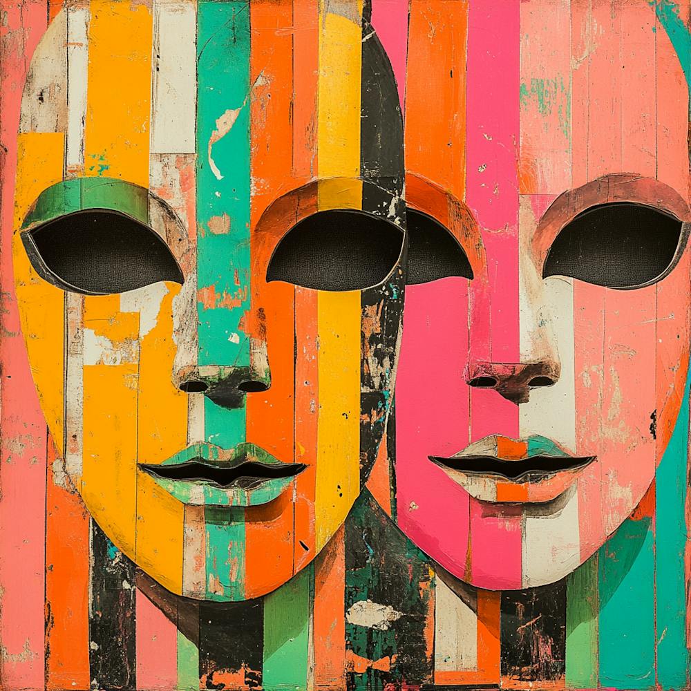 abstract face, color theory lines