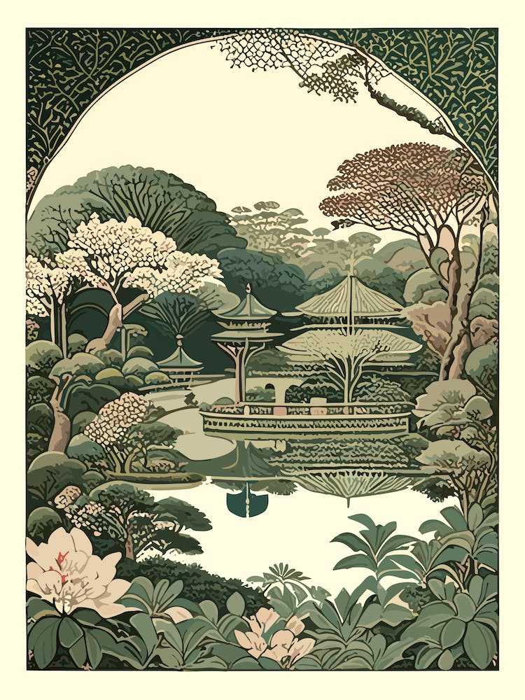Hamarikyu Gardens 1, Japan Vintage Botanisch
