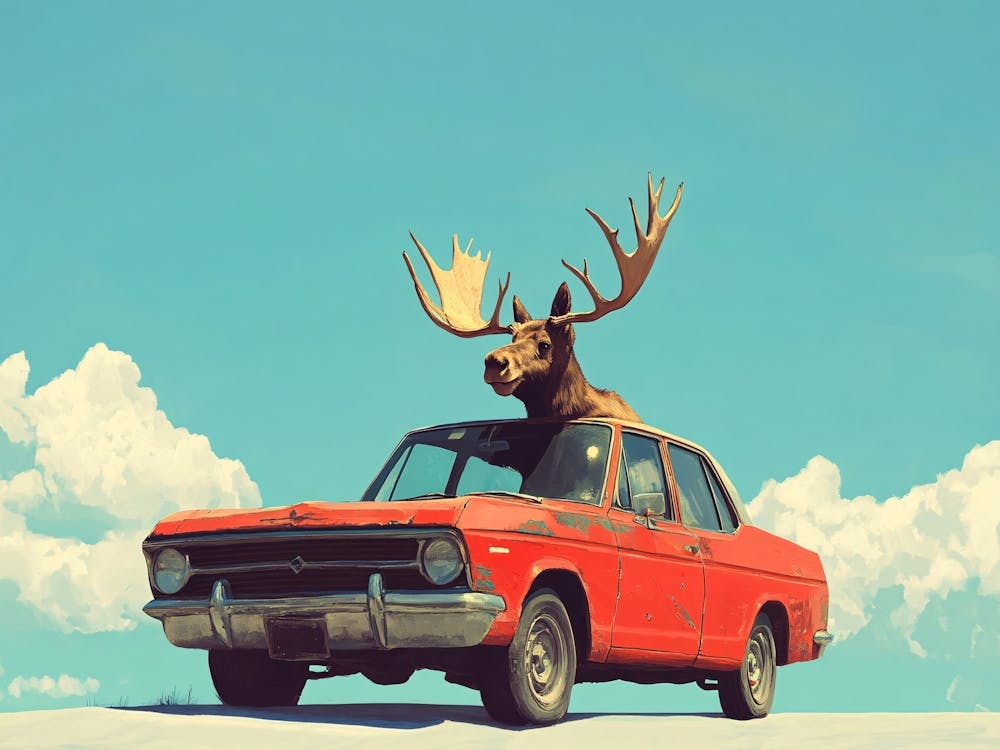 Moose On A Car