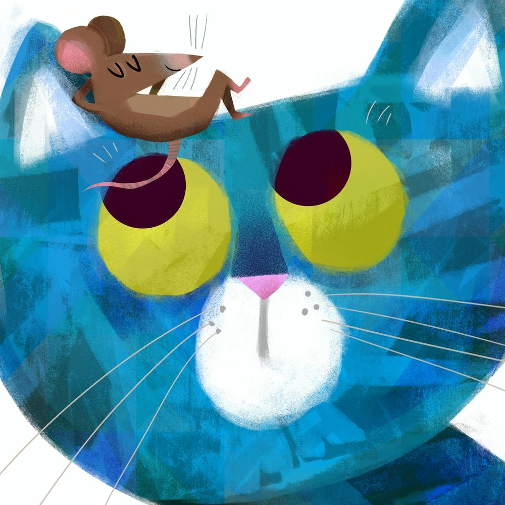 Blue Cat With A Mouse