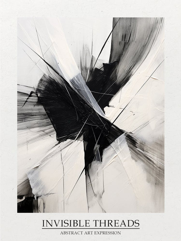 Invisible Threads Abstract Black And White 1 Poster