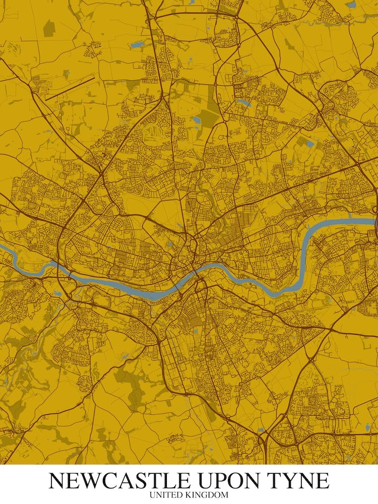 Newcastle Upon Tyne Yellow Blue Map