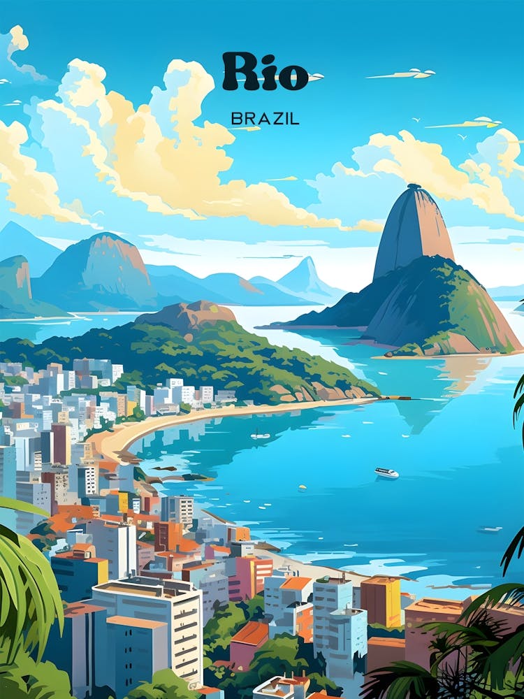 Rio Brazil Oceanview Travel Art Illustration