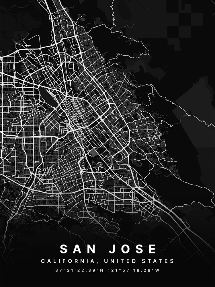San Jose California USA Black Map
