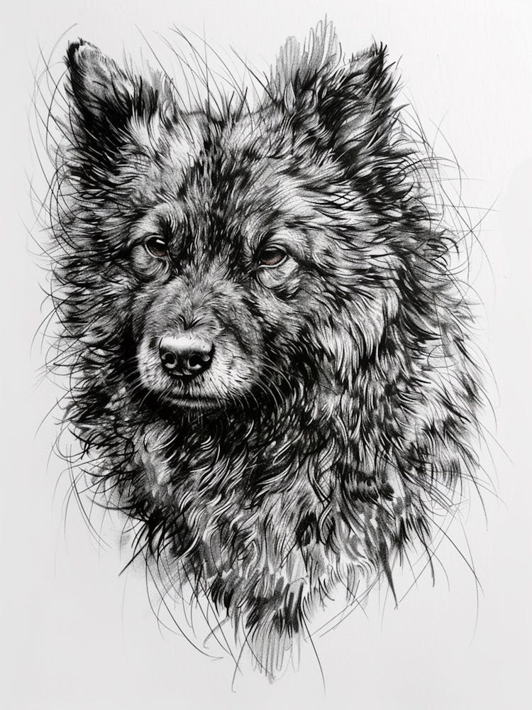 Malmute Furry Dog Line Sketch 1