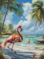 Greater Flamingo Renaissance Island Aruba Tropical Illustration 1