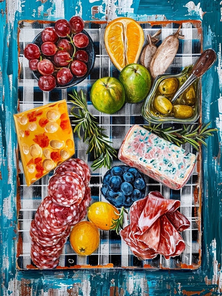 Charcuterie Board Blue Checkerboard 3