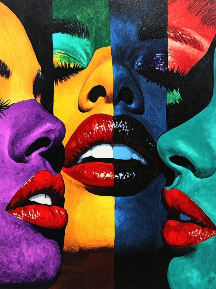 Three Women With Colorful Faces