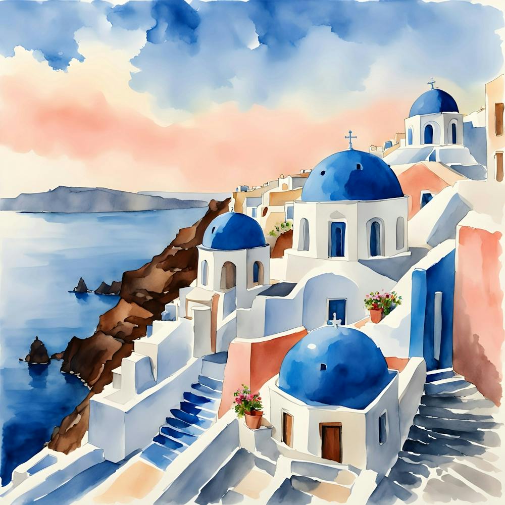 Santorini Greece Watercolor 1