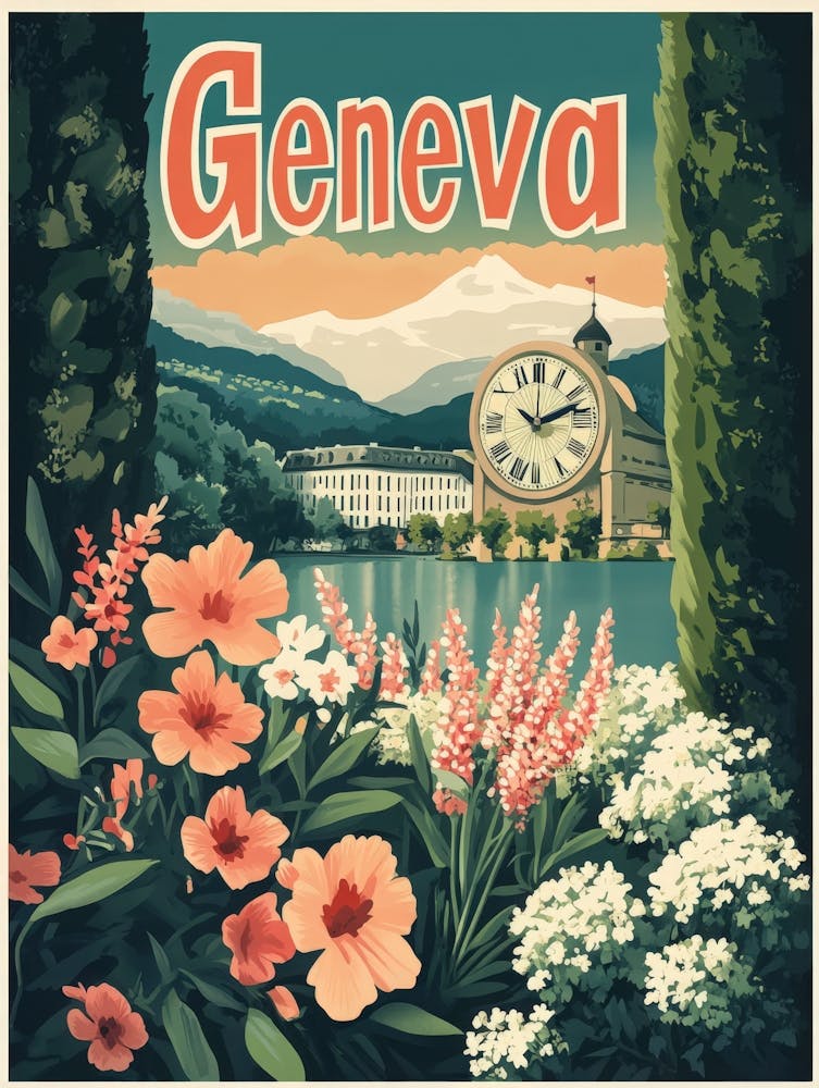 Aihrgdesign Une Affiche de Voyage Classique des Années 60 Pour Genève 2