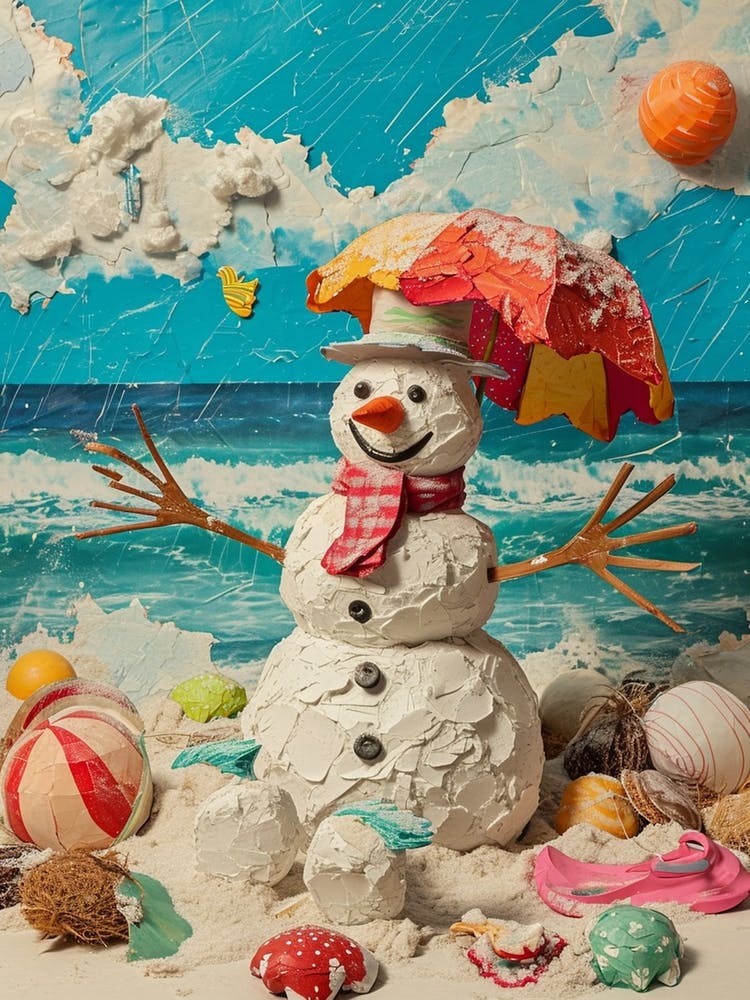 Retro Kitsch Snowmen On The Beach 4