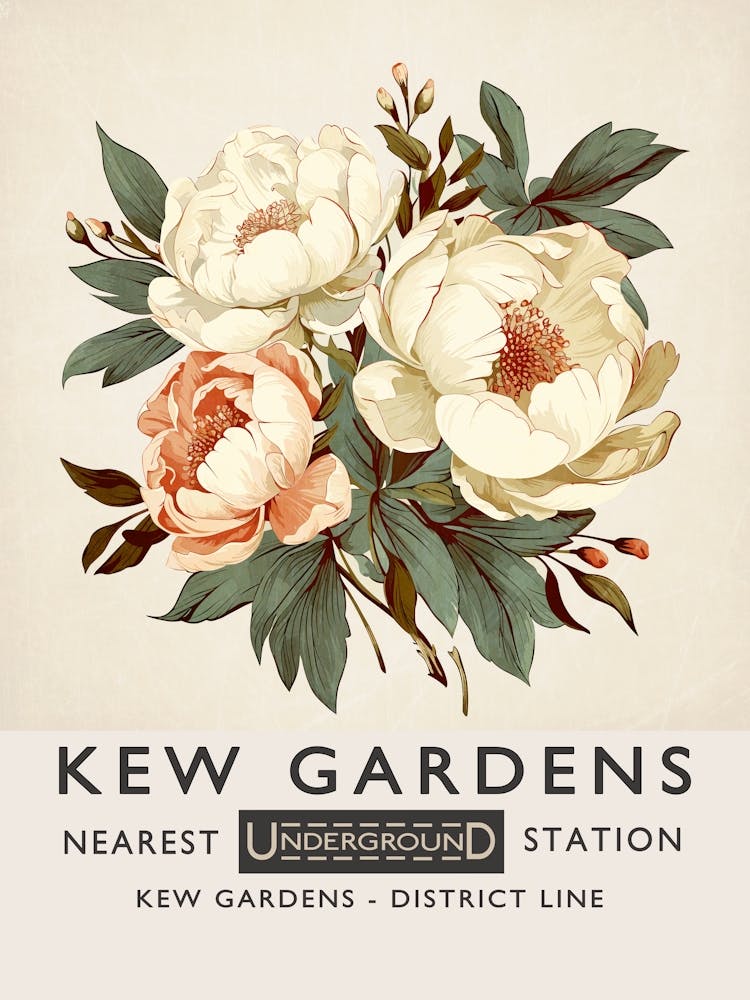 Kew Gardens print, vintage botanical poster, retro Kew Gardens poster, botanical wall art, vintage floral wall art, floral wall art