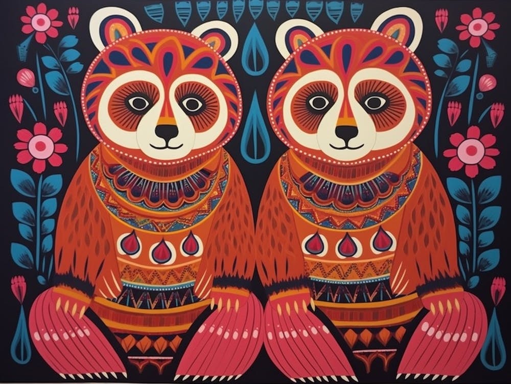 Red Panda 1 Folk Style Animal Illustration