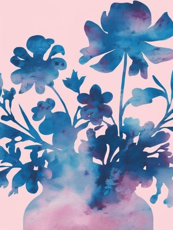 Indigo Bloom Silhouettes - Abstract Watercolor Floral
