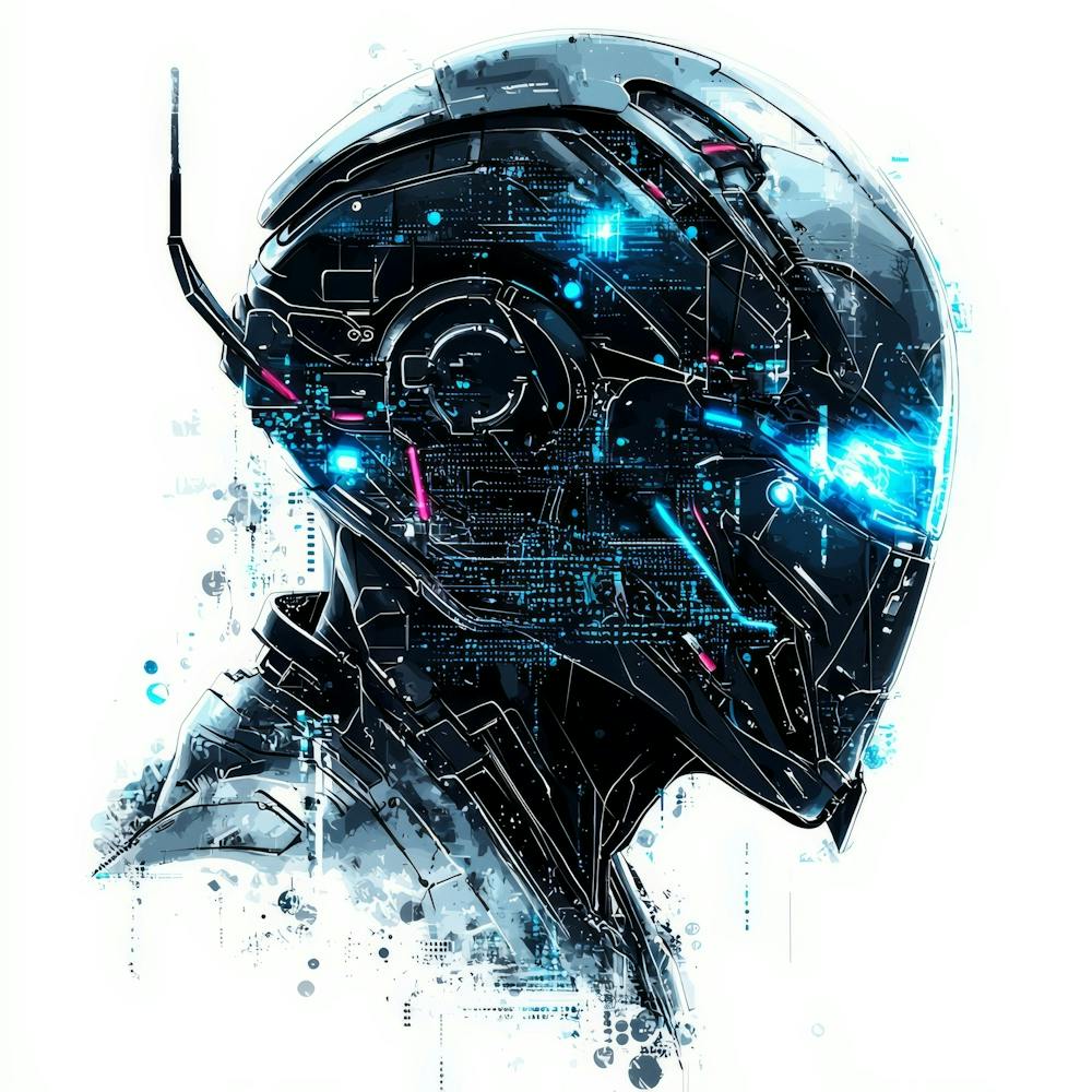 Robot Head.Generated AI. Wall