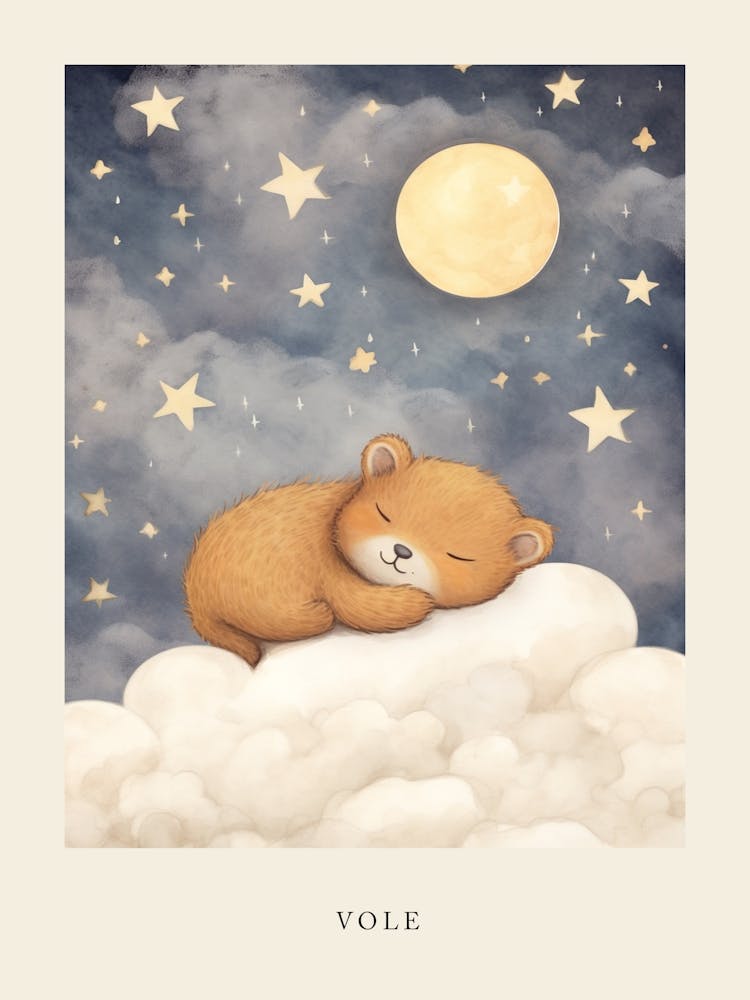 Sleeping Baby Vole 1 Nursery Poster