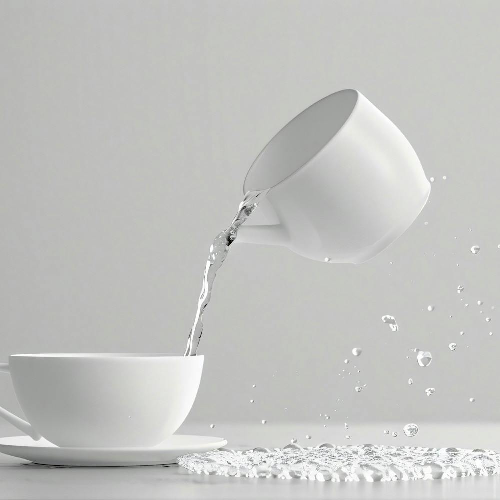Wasser aus einer Tasse gießend