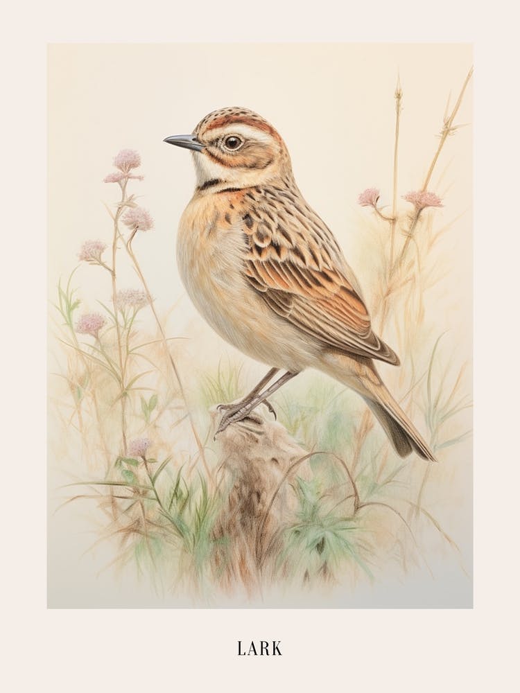 Vintage Bird Drawing Lark 3 Poster