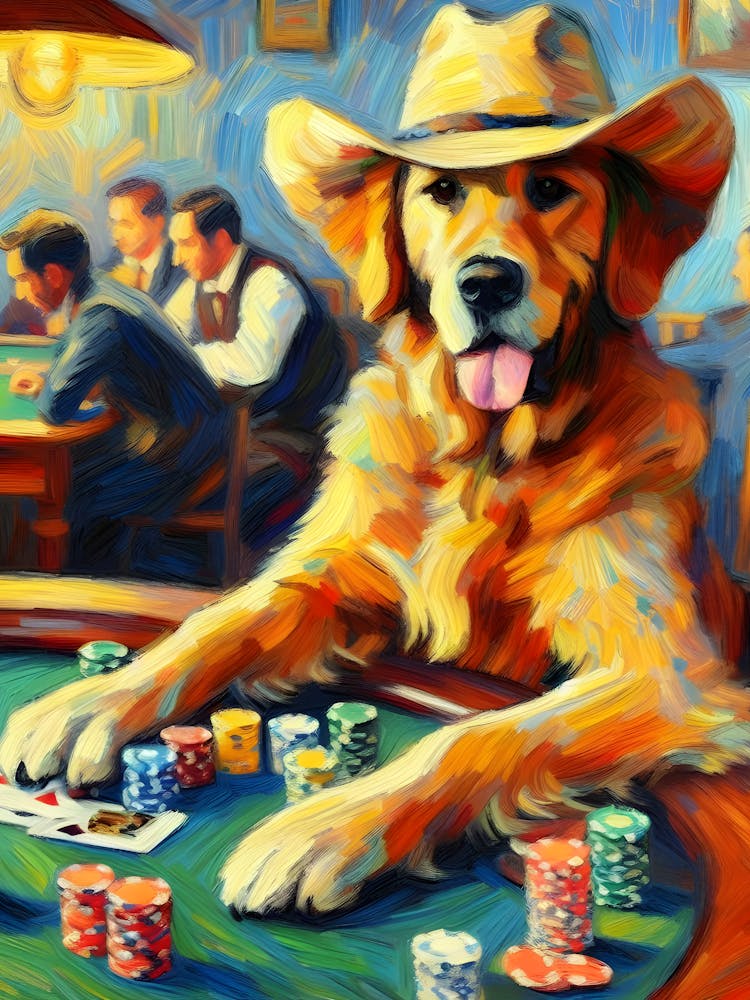 Golden Retriever At The Poker Table