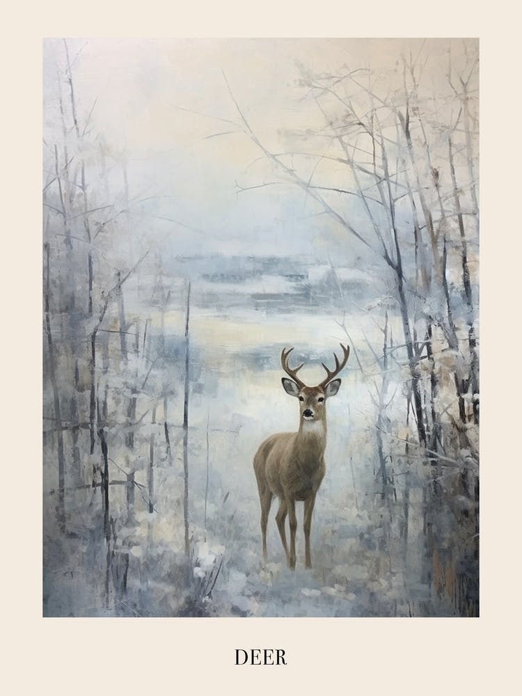 Vintage Winter Animal Painting Poster Deer 5