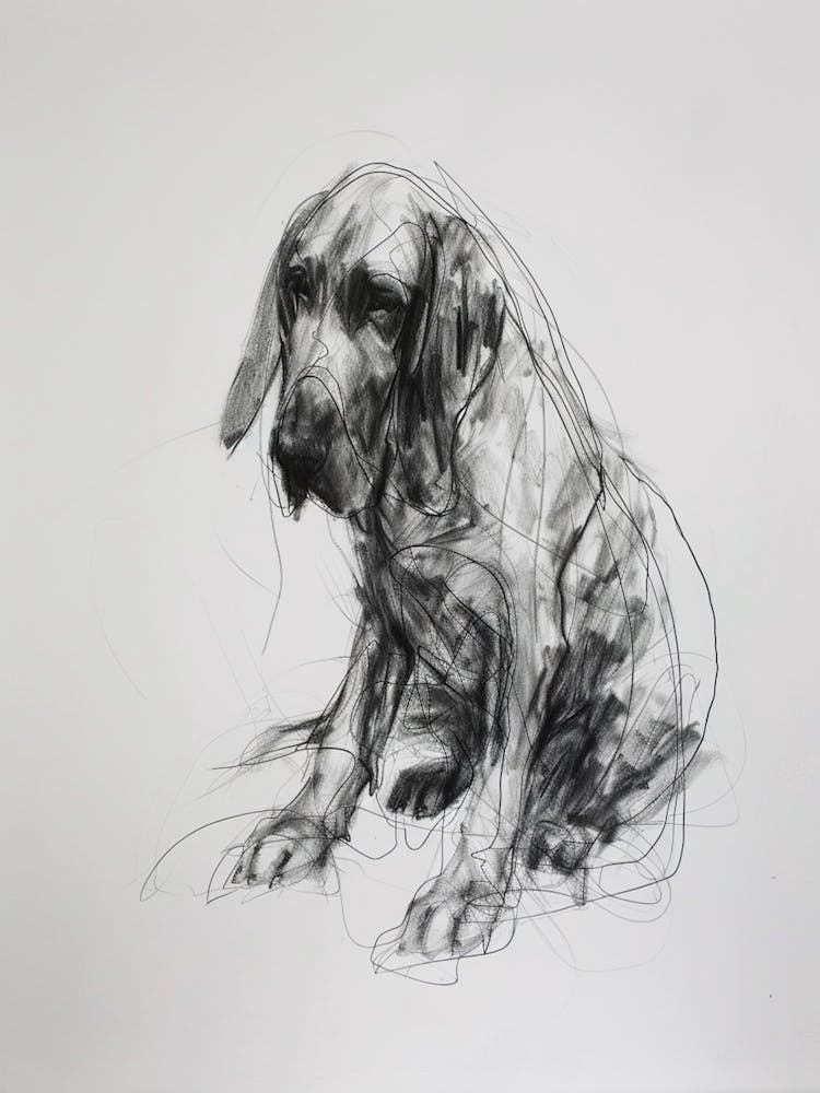 Bloodhound Dog Charcoal Line 4