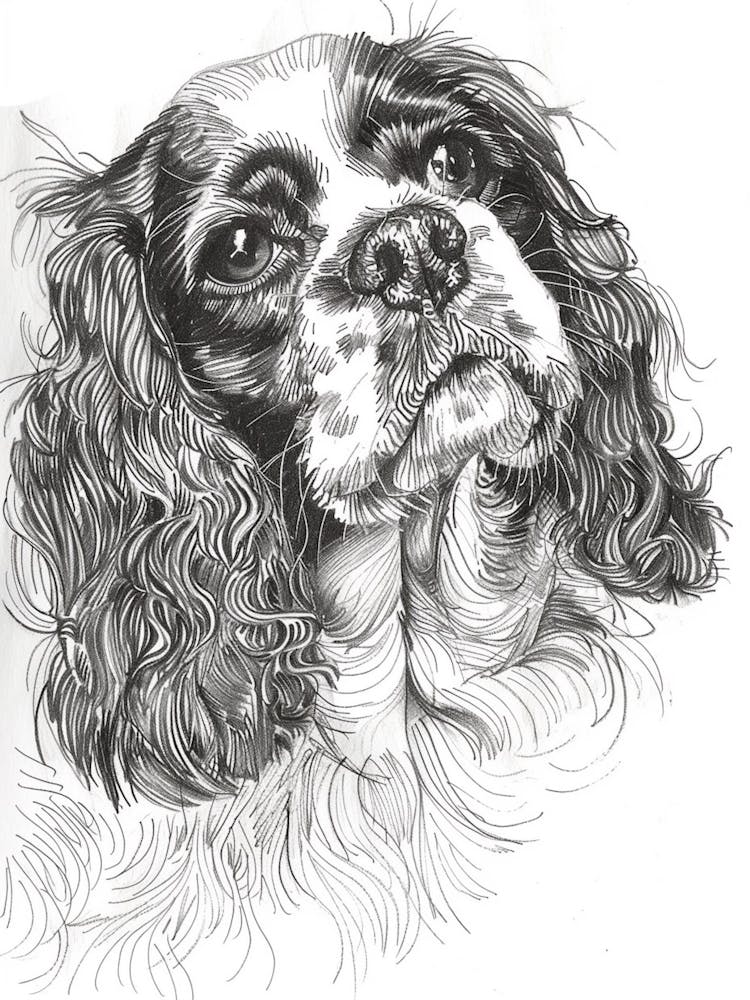 Cavalier King Charles Hund Linienskizze 3