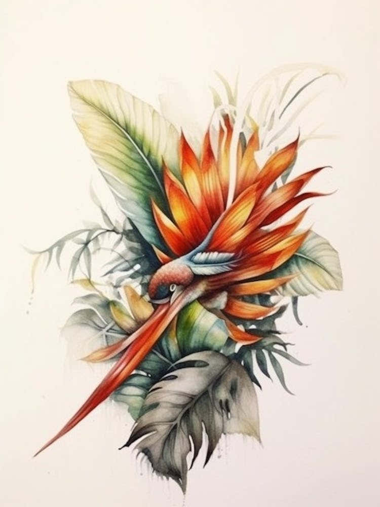Beehive With Bird Of Paradise Flower Watercolour Illustration 4
