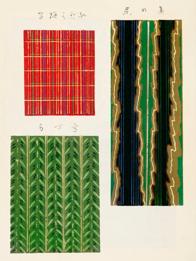 Vintage Ukiyo-e Woodblock Print Of Japanese Textile, Shima Shima, Furuya Korin (173)