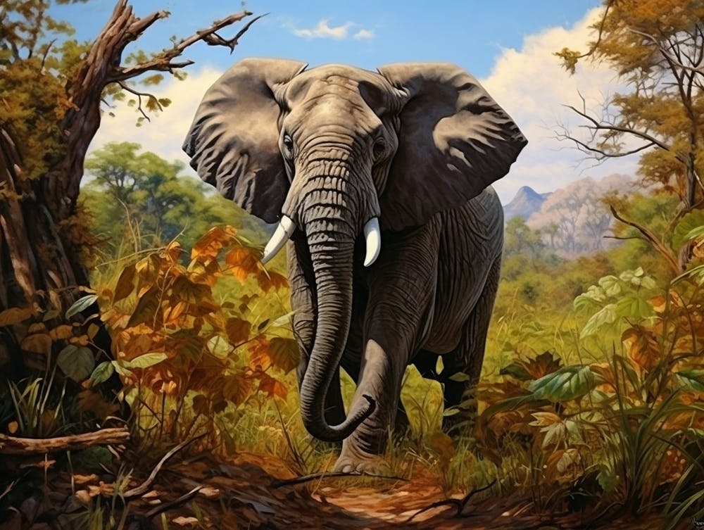 African Elephant Browsing In Africa Painting 4
