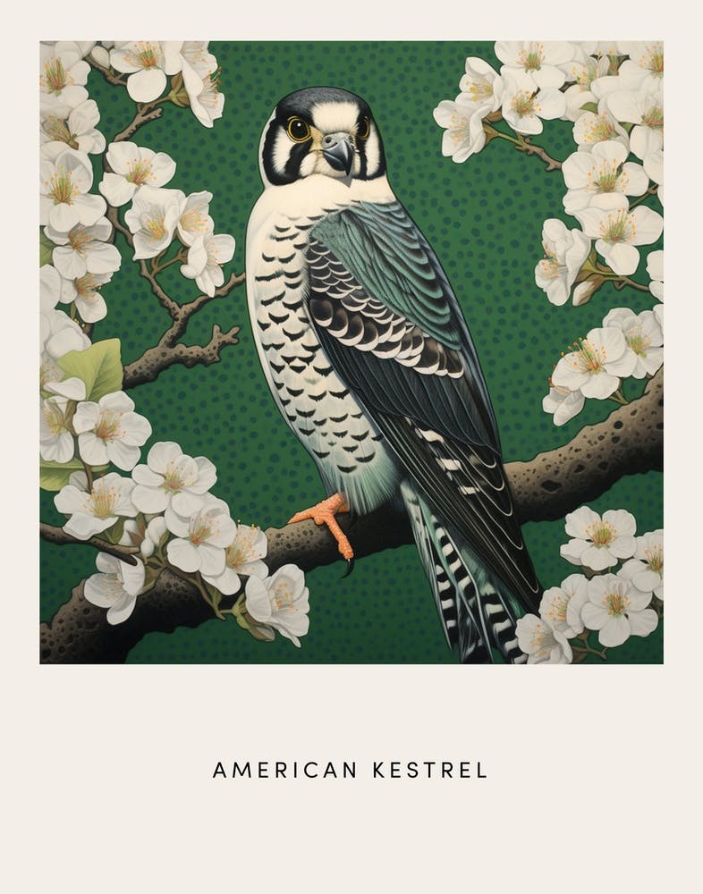 Ohara Koson Inspired Bird Painting American Kestrel 4 Poster