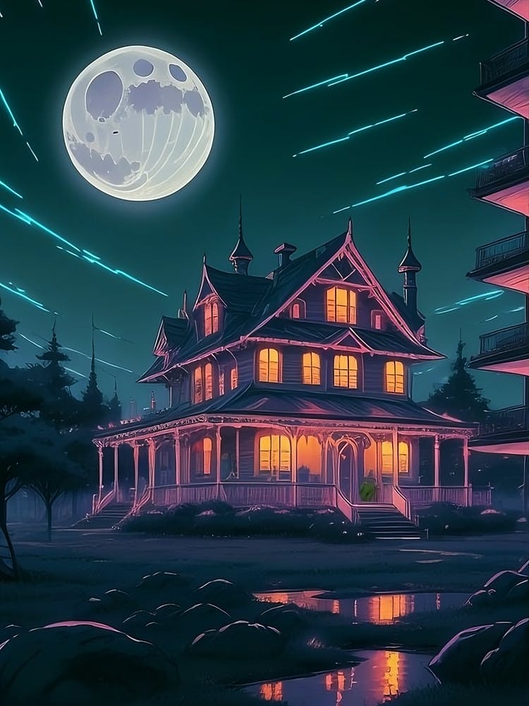 Neon Vibrant House At Night