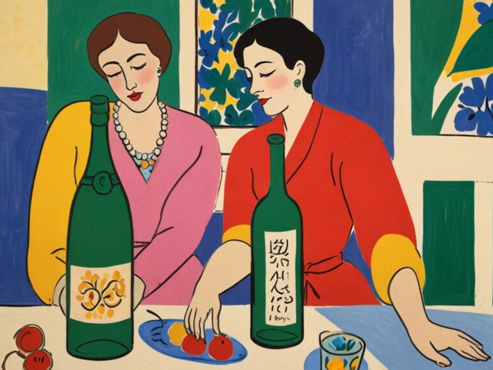 Two Women Drinking Wine