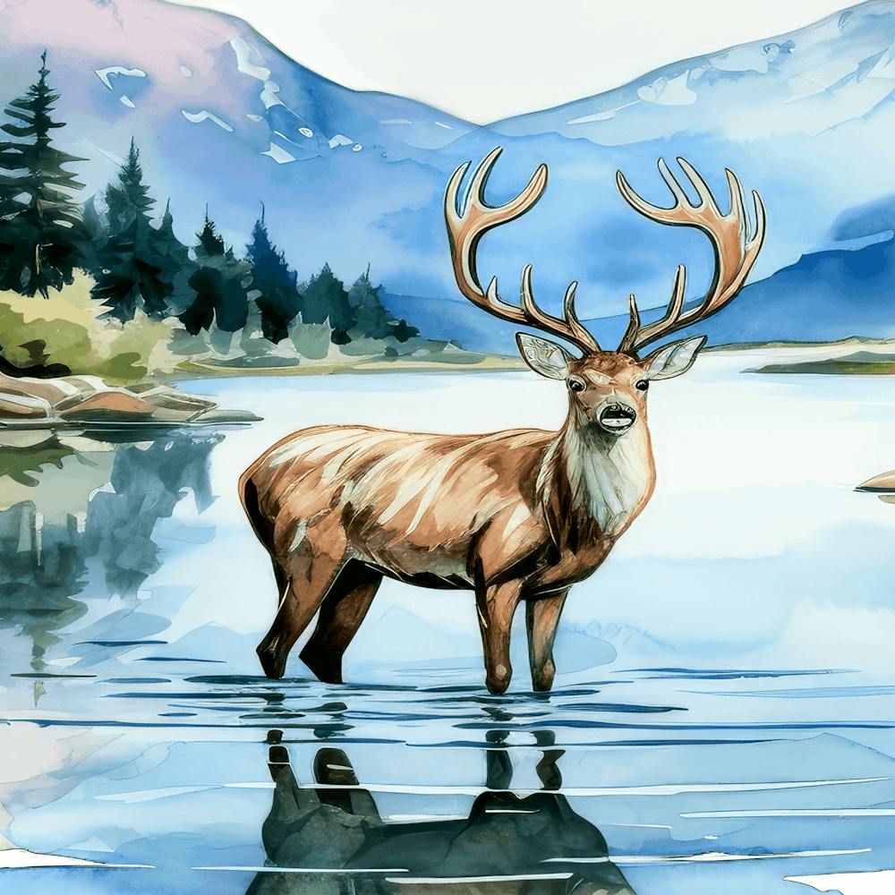 Deer In The Water 1