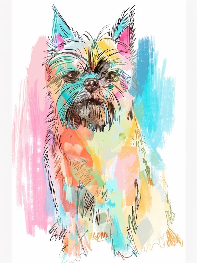 Norfolk Terrier Dog Pastel Line Watercolour Illustration  2