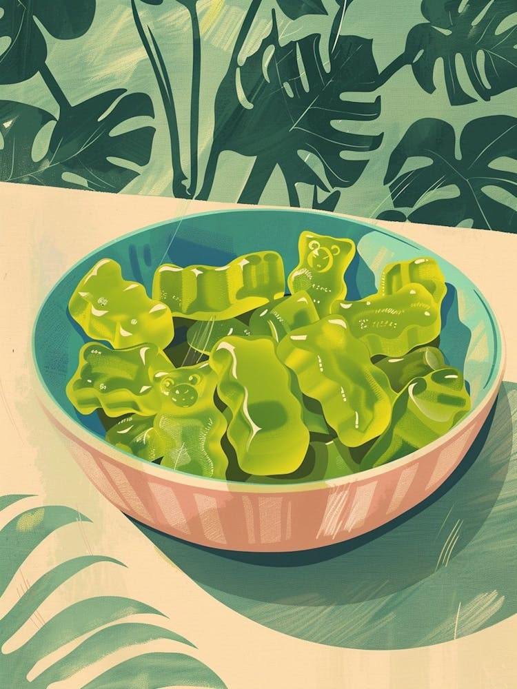 Green Gummy Bears Retro Food Illustration Inspired 1