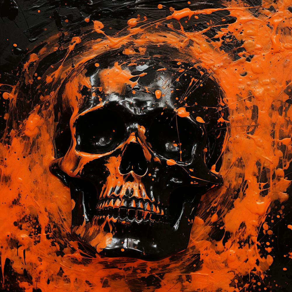 Skull With Orange Paint Splashes