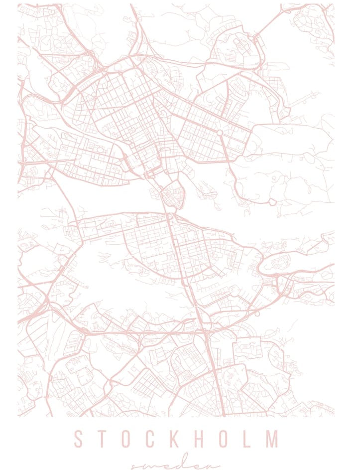 Stockholm Sweden Light Pink Minimal Street Map