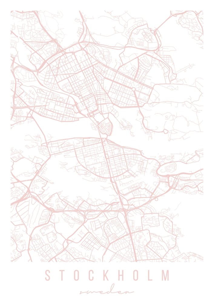 Stockholm Sweden Light Pink Minimal Street Map