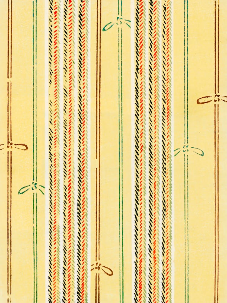 Vintage Ukiyo-e Woodblock Print Of Japanese Textile, Shima Shima, Furuya Korin (229)